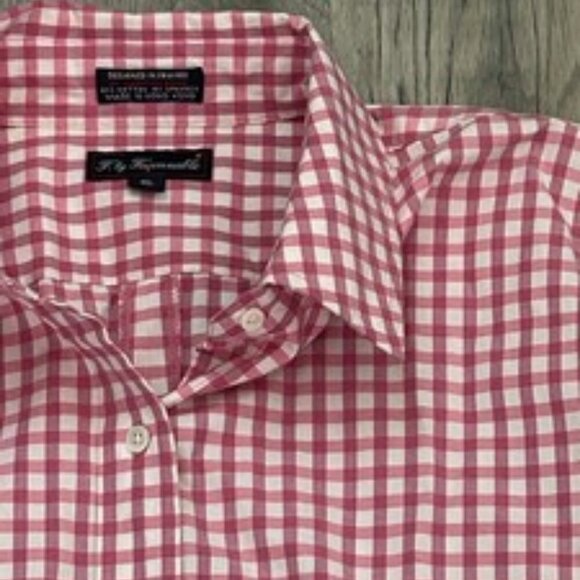 F. by Faconnable Pink Gingham Midi Shirt Dress Button Down Cotton Blend Size XL - Picture 2 of 12